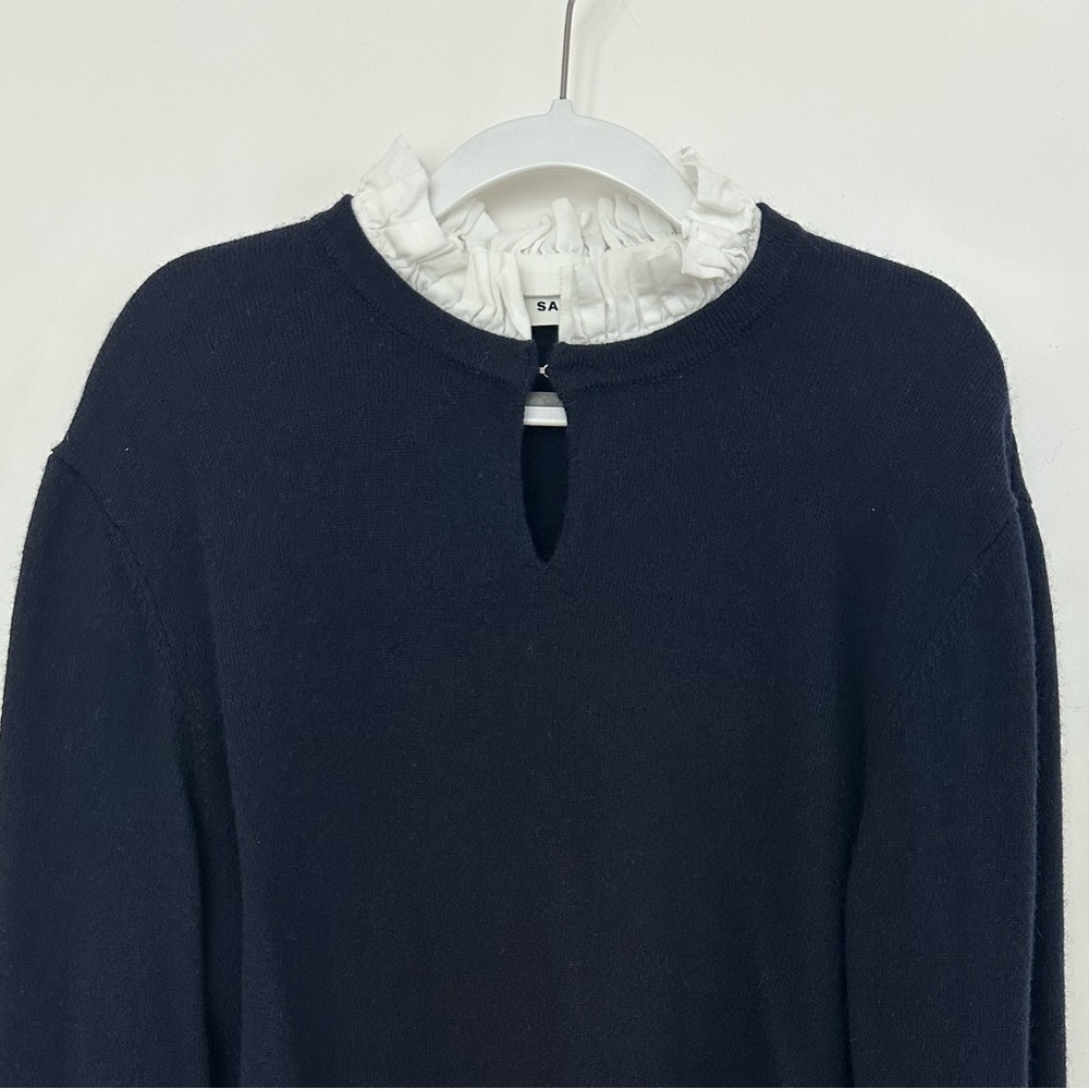 Sandro Isaure Poplin Collar Navy Sweater